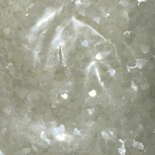 Small White Glitter Shaped Hearts - Glow - NOT FOR INDIVIDUAL SALE