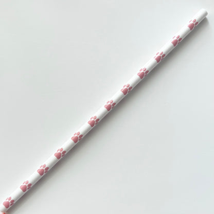 9” Dusty Pink Paw Prints Straw (fits 16oz)